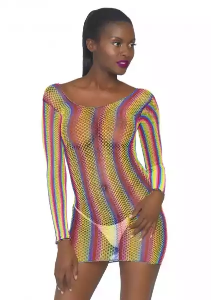 Siateczkowa, Tęczowa Sukienka Rainbow Fishnet Mini Dress