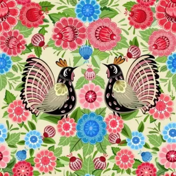Obraz Tekstury Bez Szwu Ptaków I Kwiaty Khokhloma