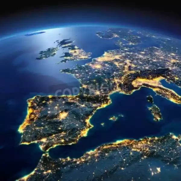 Obraz Noc Planeta Ziemia Z Szczegółoweym Pomocy I Światła Miasta