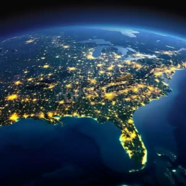 Obraz Noc Planeta Ziemia Z Szczegółoweym Pomocy I Światła Miasta