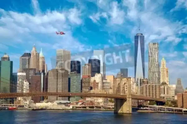 Obraz Lower Manhattan Skyline And Brooklyn Bridge, New York City