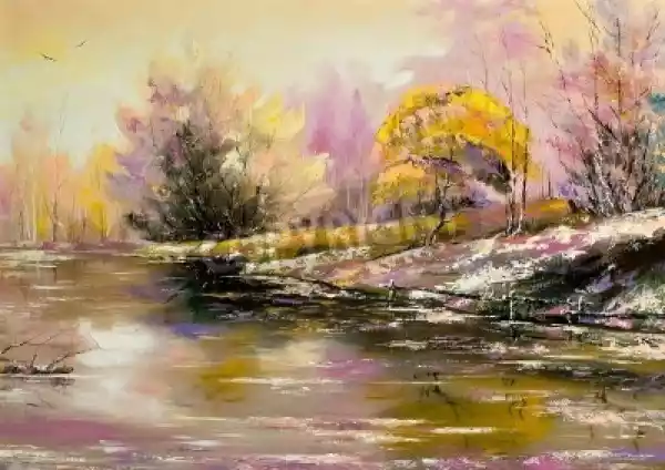 Obraz Jesienny Krajobraz Z Śniegu I Rzeki