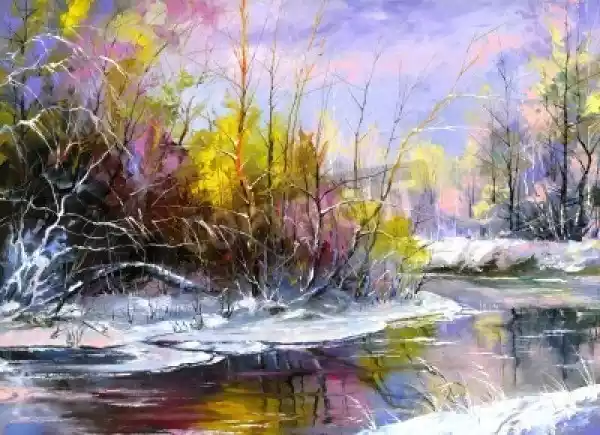 Obraz Zimowy Krajobraz Z Rzeką Drewna