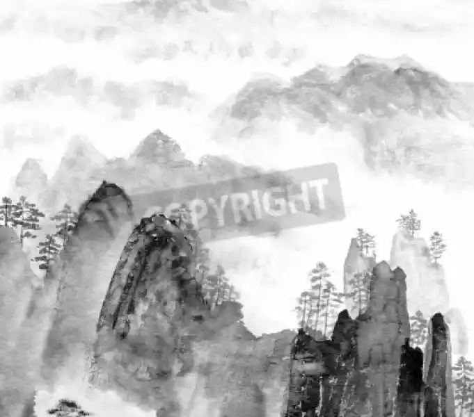 Obraz Tradycyjny Chiński Obraz Wysokiej Górski Krajobraz, Monoch