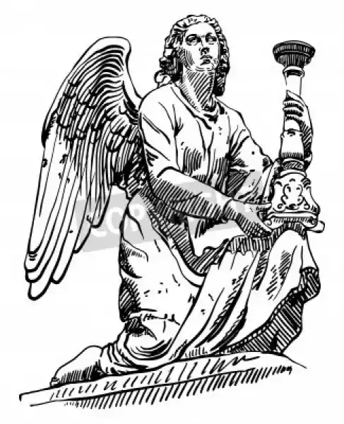Obraz Czarno-Biały Szkic Rysunek Marmuru Posąg Anioła Z Rzymu, W