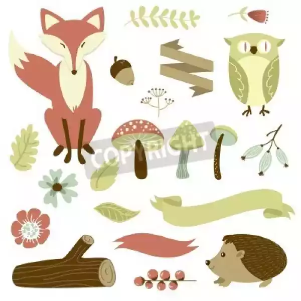 Obraz Jesienny Las, Lasy, Zwierzęta, Kwiaty I Wstążki