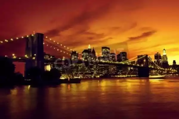 Obraz Brooklyn Bridge I Manhattan Na Zachodzie Słońca, New York