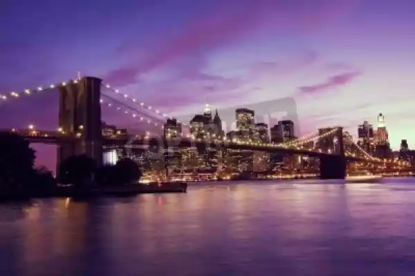 Obraz Brooklyn Bridge I Manhattan Na Zachodzie Słońca, New York