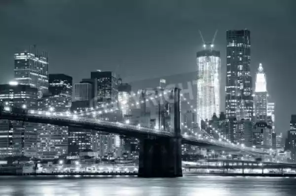 Obraz New York City Brooklyn Bridge Czarno-Biały Z Centrum Skyli