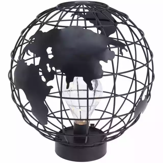 Lampka Lampa Globus Metalowa Czarna Nocna Stołowa + Żarówka Led