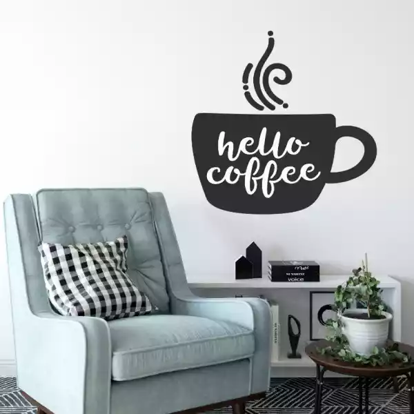 Naklejka Na Ścianę - Hello Coffee , Kolor Naklejki - Biała, Wymi