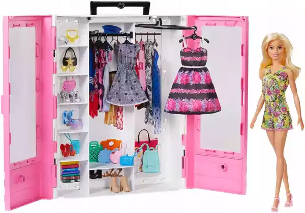 Lalka Barbie Garderoba Szafa + Ubrania W Walizce