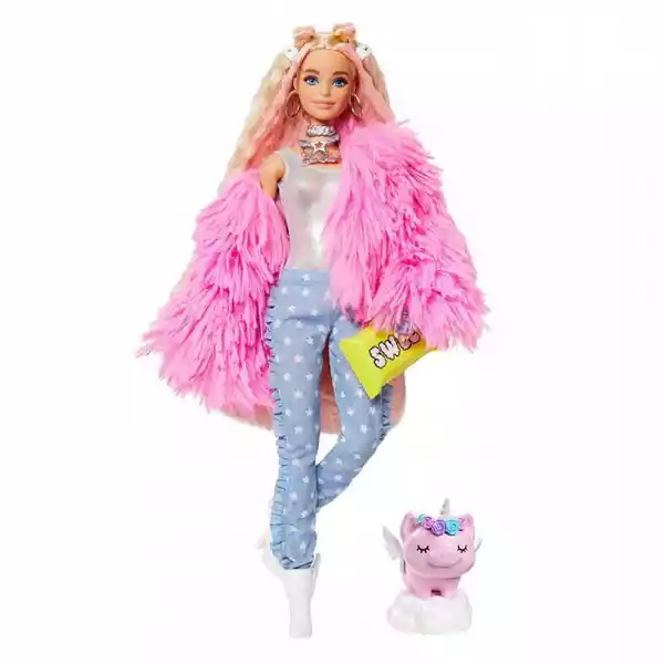 Lalka Barbie Extra W Różowym Futerku Grn28
