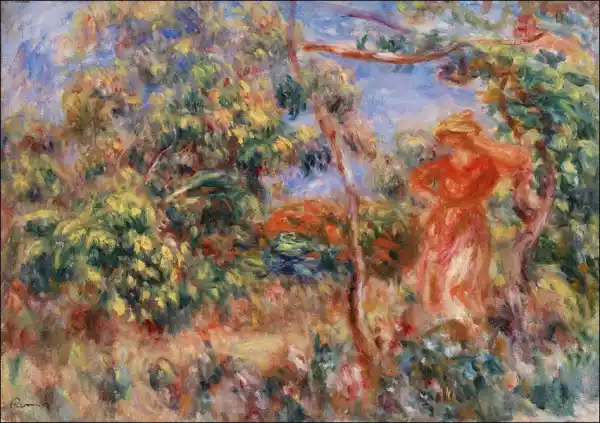 Woman In Red In A Landscape, Pierre-Auguste Renoir - Plakat Wymi