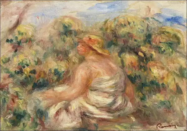 Woman With Hat In A Landscape, Pierre-Auguste Renoir - Plakat Wy