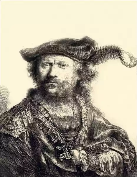 Self Portrait In A Velvet Cap With Plume, Rembrandt - Plakat Wym