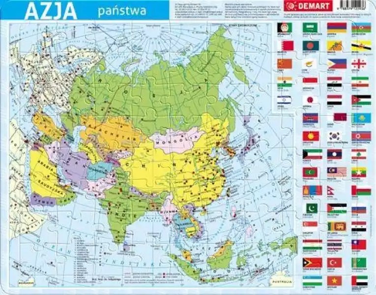 Puzzle 72 Ramkowe. Azja Mapa Polityczna -