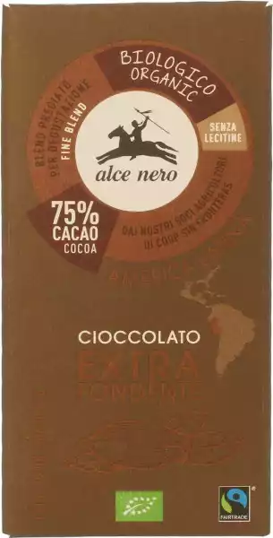 Alce Nero − Czekolada Gorzka 75 % Fair Trade Bezglutenowa Bio − 