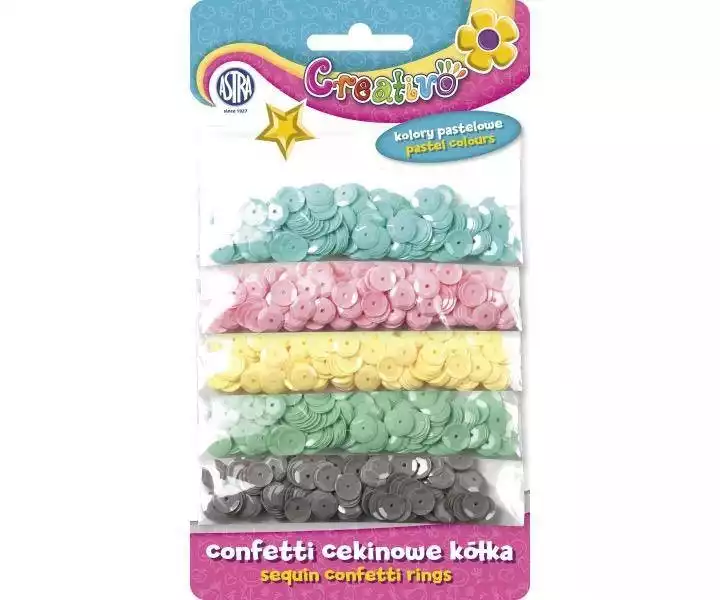 Confetti Cekinowe Kółka Na Blistrze - Mix 5 Kolorów Pastelowych 1000 Sztuk -