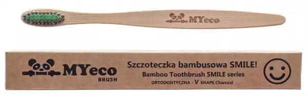 Szczoteczka Do Zębów Bambusowa Ortodontyczna Z Węglem Aktywnym Zielono-Czarna Miękka - Myecobrus