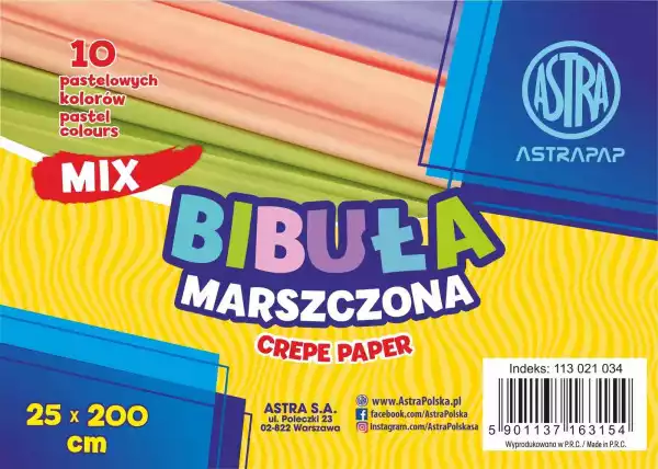 Bibuła Marszczona Astra 25X200 Cm Mix 10 Kolorów Pastelowych -