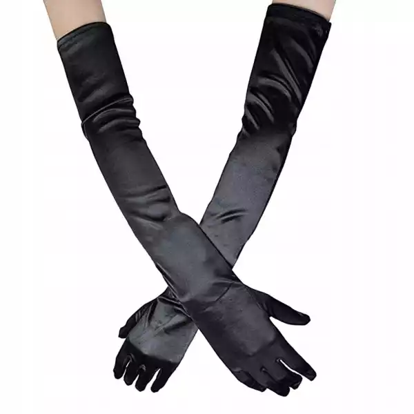 Rękawiczki Satynowe Długie Czarne