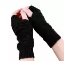 Rękawiczki Bez Palców Mitenki Czarne Warkocz