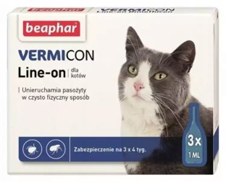 Beaphar Vermicon Kot Krople Pchły Kleszcze 3X1Ml