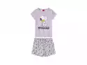 Piżama Dziewczęca Bawełniana (T-Shirt + Szorty) (146/152, Liliowy/szary)