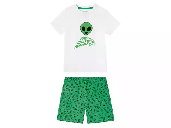 Piżama Chłopięca	Z Bawełną (T-Shirt + Spodenki) (98/104, Biały/ Zielony)