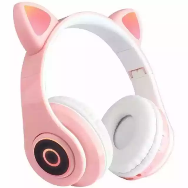Słuchawki Nauszne Dla Dzieci Bluetooth B39 Kocie Uszy, Różowe