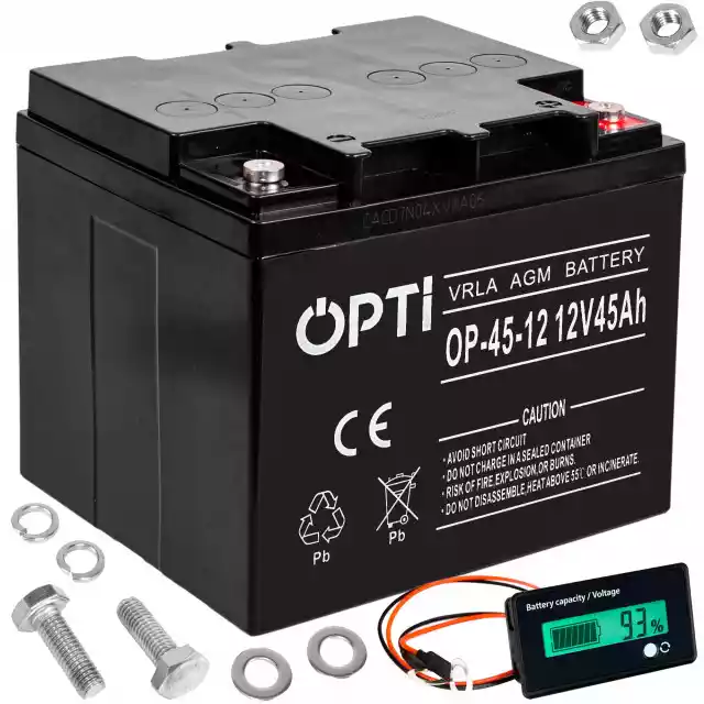 Akumulator Agm Opti 12V 45Ah + Zewnętrzny Wyświetlacz Lcd Volt P