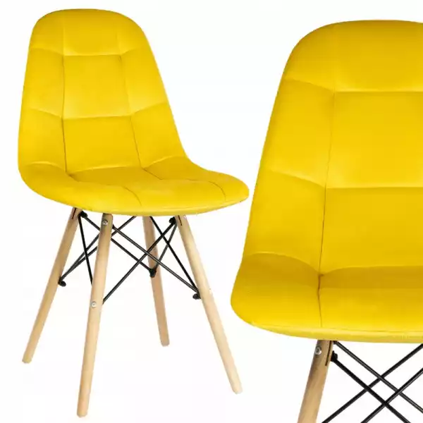 Krzesło Nowoczesne Żółte Velvet Tapicerowane Loft
