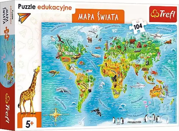 Trefl Puzzle 104 Elementów Edukacyjne Mapa Świata Dla Dzieci