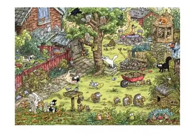 Heye Puzzle 1000 Elementów Koty Simona, Zabawy W Ogrodzie (Puzzle+Plakat)