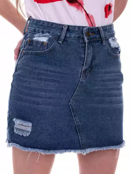 Spódnica Damska Jeansowa Przetarcia Mini Blue L