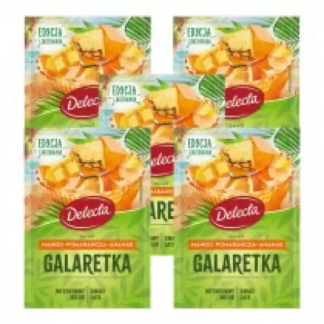 Delecta Galaretka Smak Mango, Pomarańcz I Ananas Zestaw 5 X 50 G