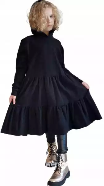 Sukienka Dziewczęca Dresowa Z Kapturem Czarna R134
