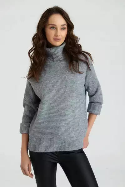 Szary Sweter Prążkowany Z Golfem Xs Greenpoint