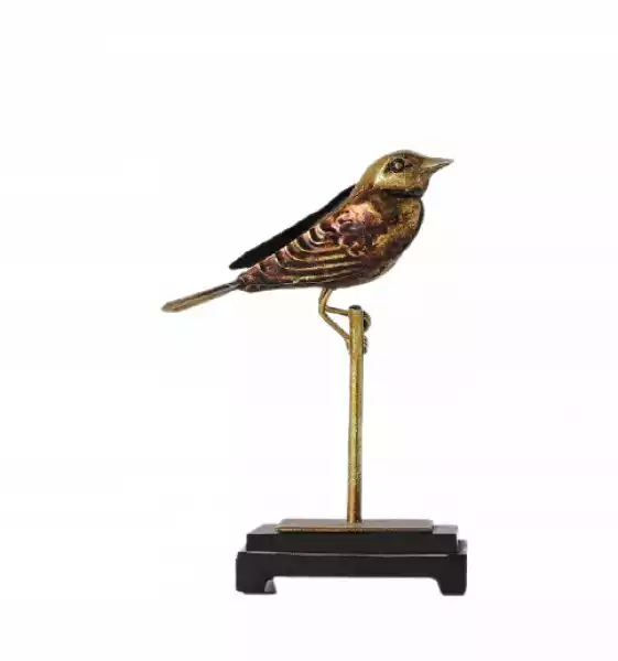 Figurka Dekoracyjna Złoty Ptak Na Stojaku