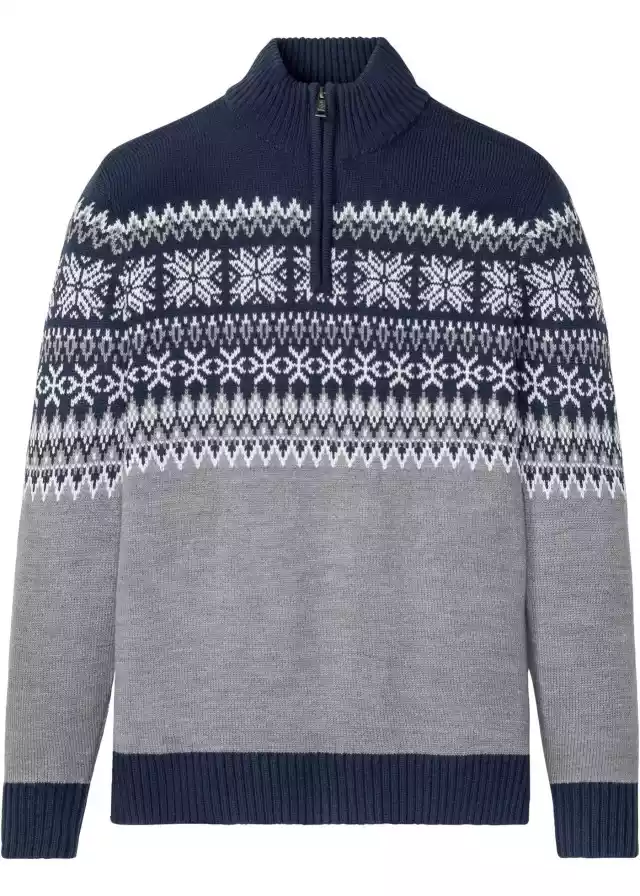 Sweter W Norweski Wzór Ze Stójką Z Zamkiem