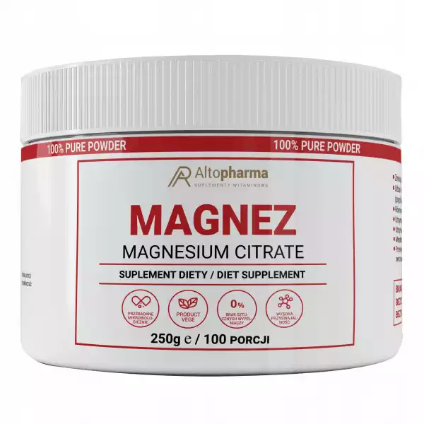 Cytrynian Magnezu 100% Magnez W Proszku 250G Wege