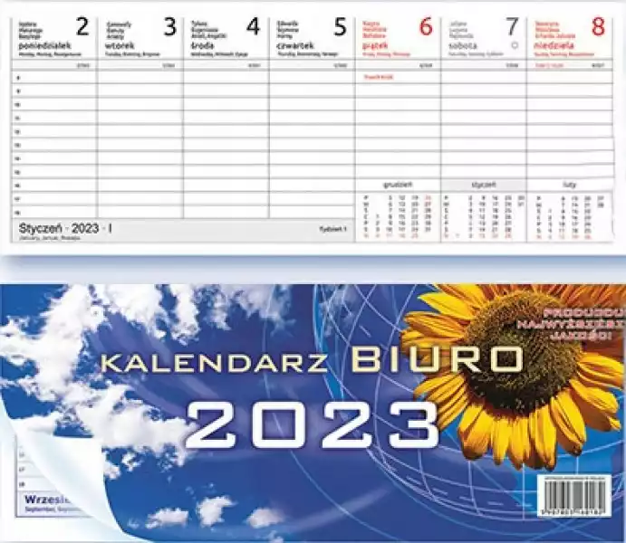 Kalendarz Biurkowy Stojący Poziomy 2023