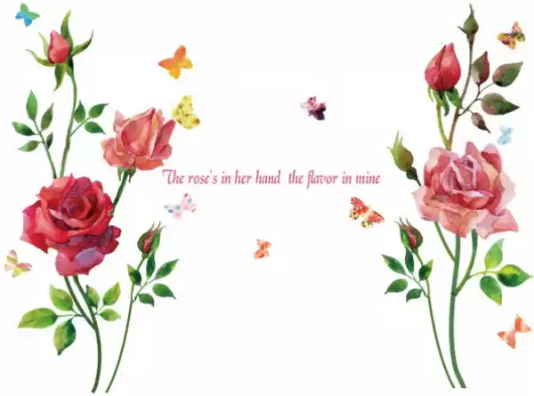 Naklejka Na Ścianę Romantyczne Róże Motyle Kwiaty