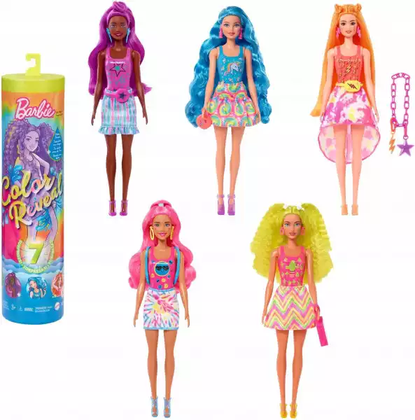 Barbie Color Reveal Lalka Neon Tie-Dye Akcesaria