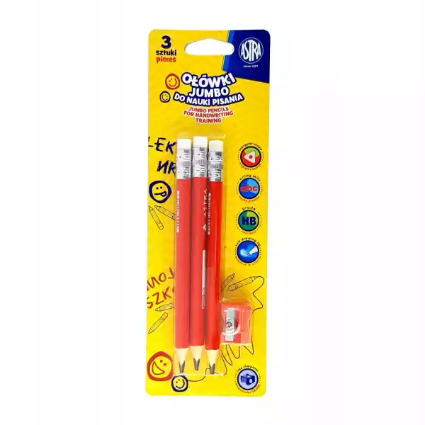 Zestaw Ołówków Z Gumką Do Nauki Pisania 3Szt Astra