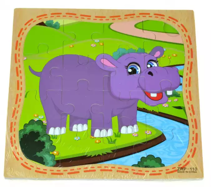 Edukacyjna Układanka Drewniana Puzzle Hipopotam