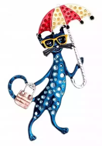 Broszka Niebieski Kot Z Parasolką W Okularach Lux
