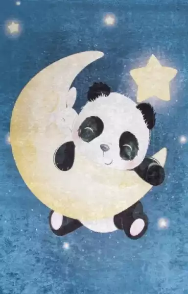 Miękki Dywan Niebieski Miś Panda Księżyc 80X150 Cm
