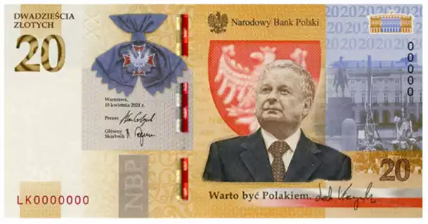 Banknot 20 Zł Lech Kaczyński 2021 Rok